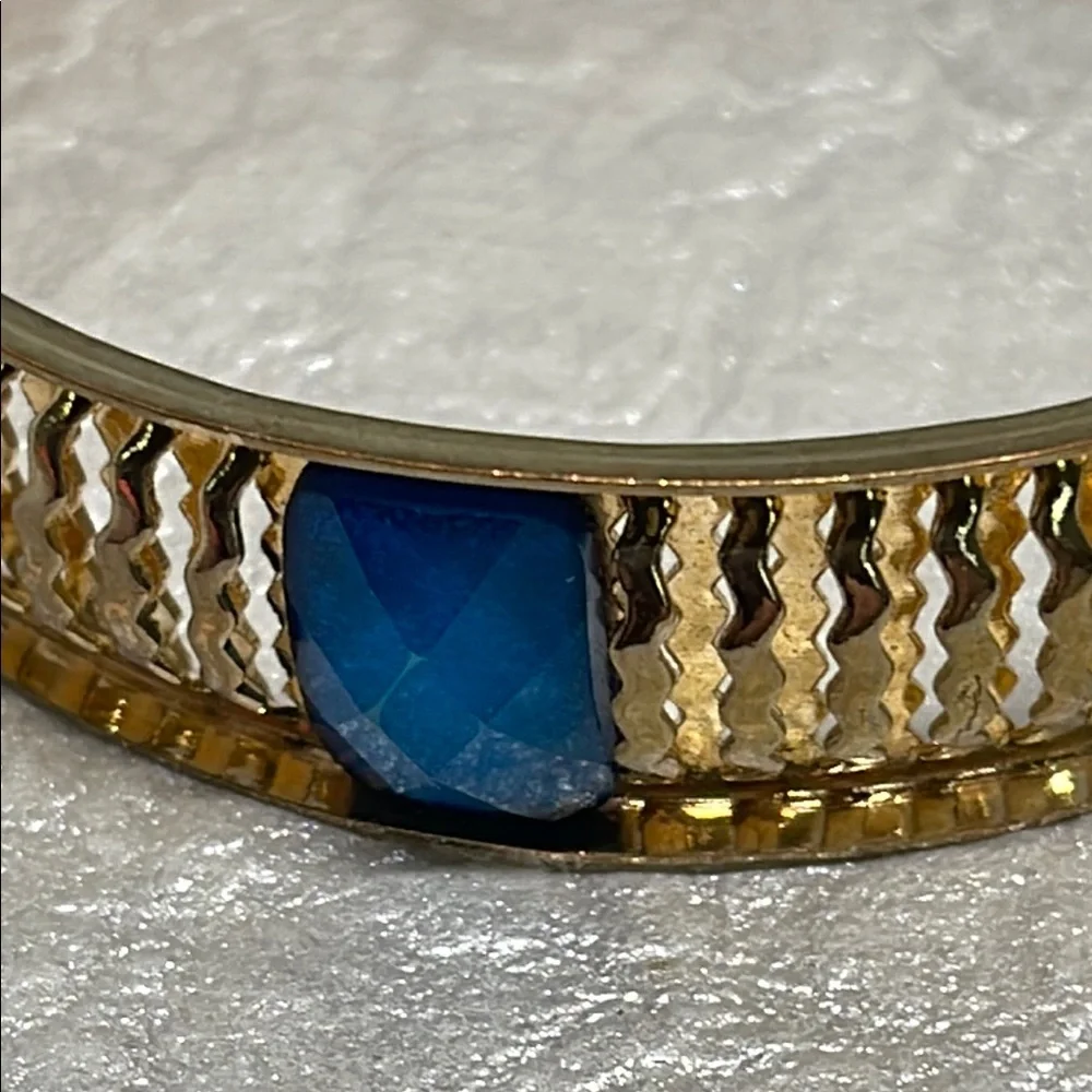Goldtone and faceted Blue Bangle Bracelet